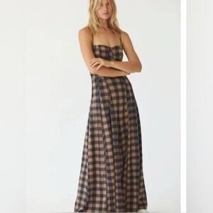 Free People Plaid Maxi Pant Dress